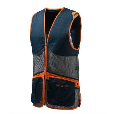 Beretta Full Mesh Sporting Vest in Blue, Orange & Grey available online from red mills outdoor pursuits kilkenny ireland - front