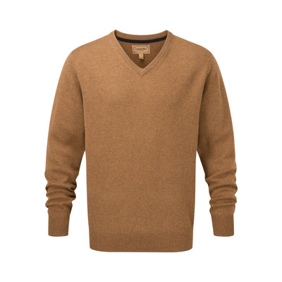 Schoffel Lambswool V Neck Jumper in Toffee